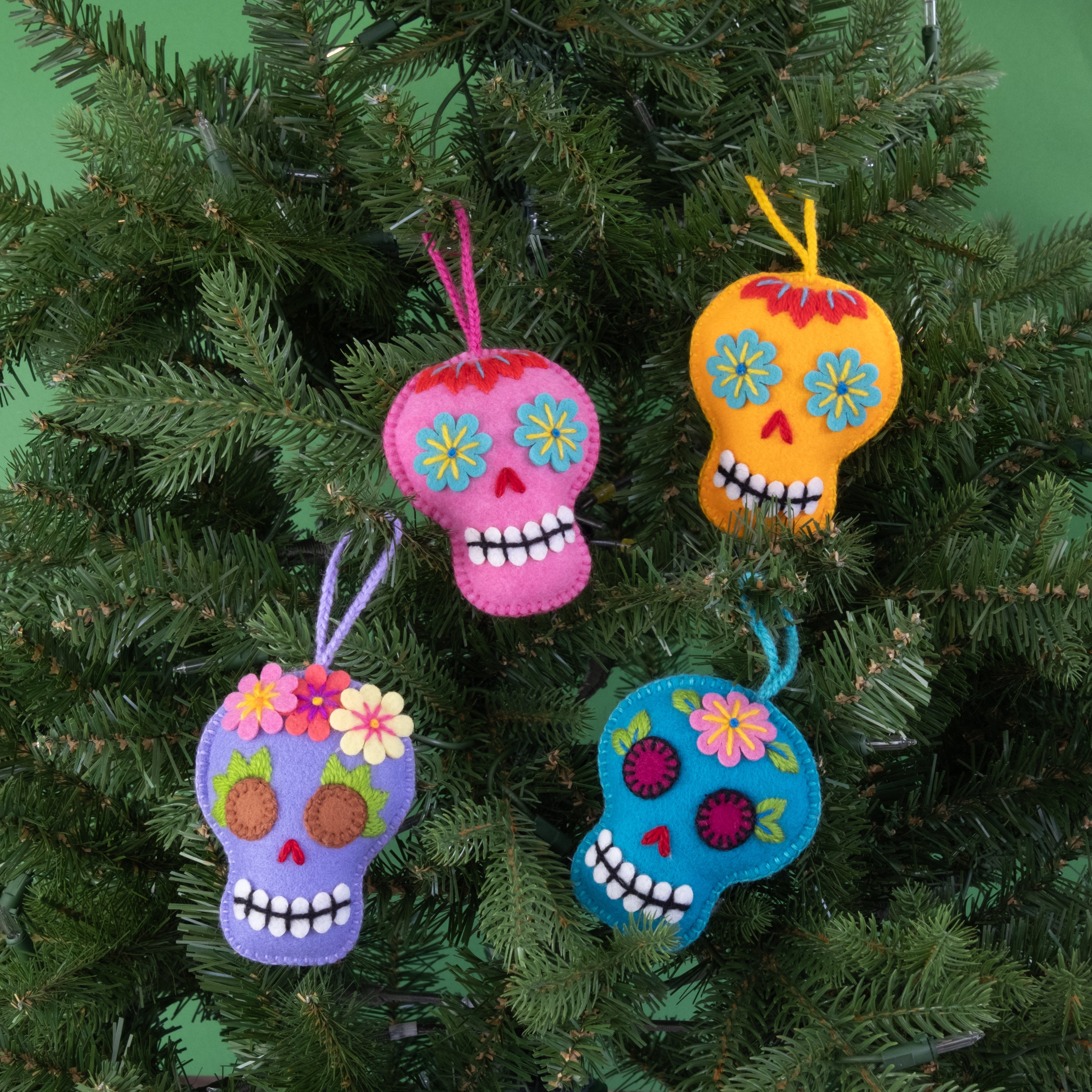 Embroidered Sugar Skull Ornament